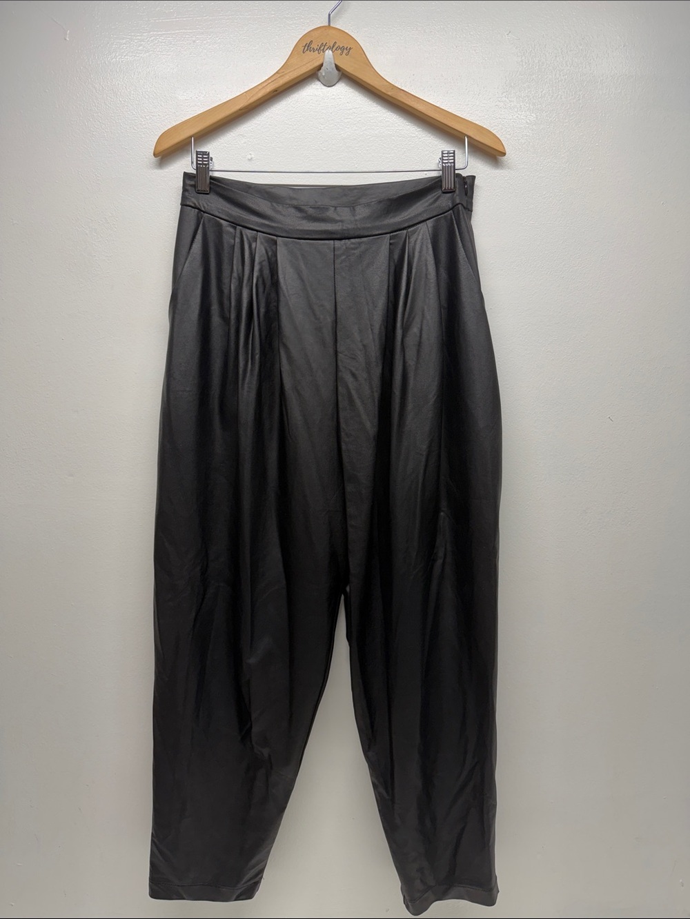 Meg Pants Slacks Wide Leg Faux Leather Pleated Pockets High Rise Zip Black Small - Picture 1 of 7